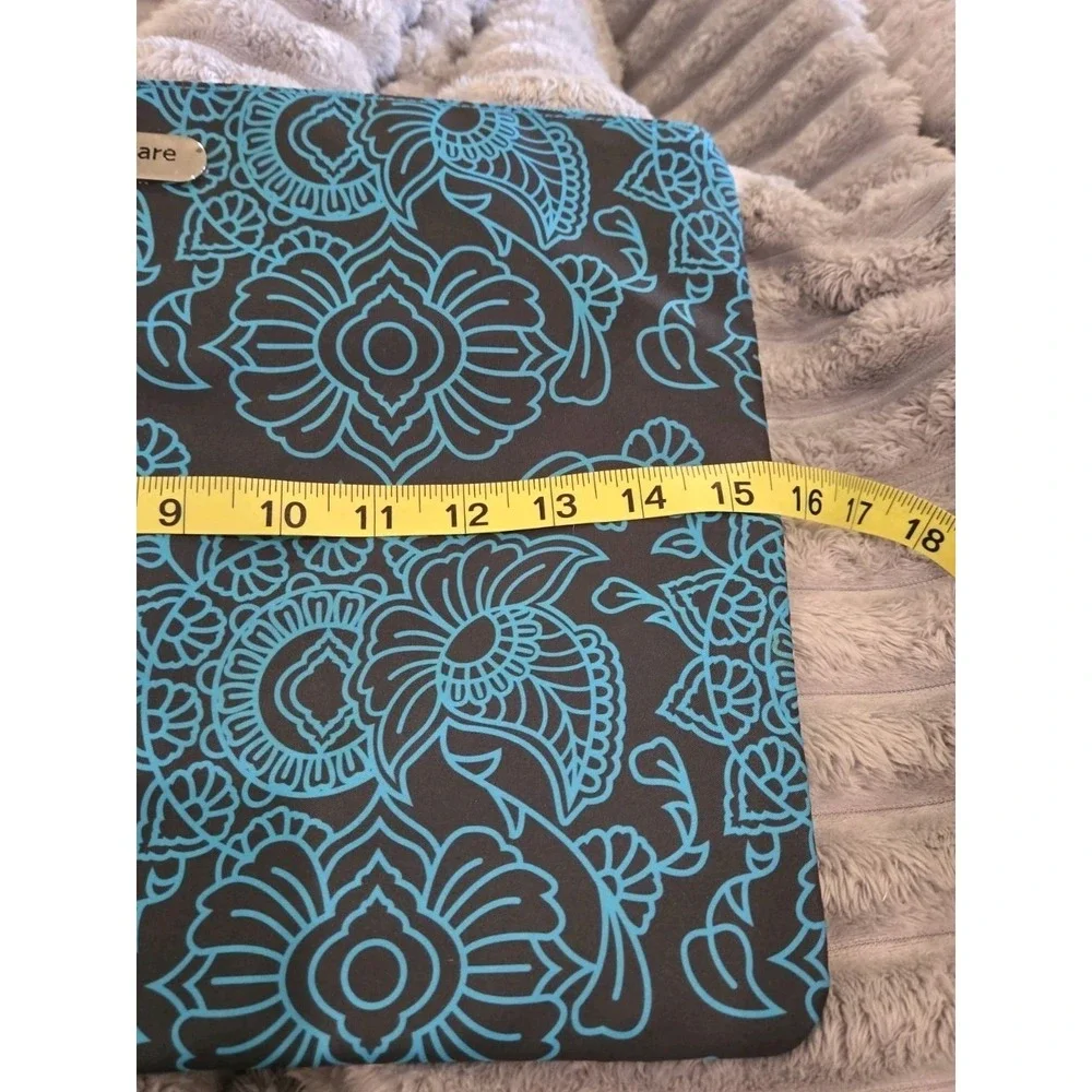 Tupperware Large Zipper Pouch / Laptop Bag Case - Black Blue Floral Design